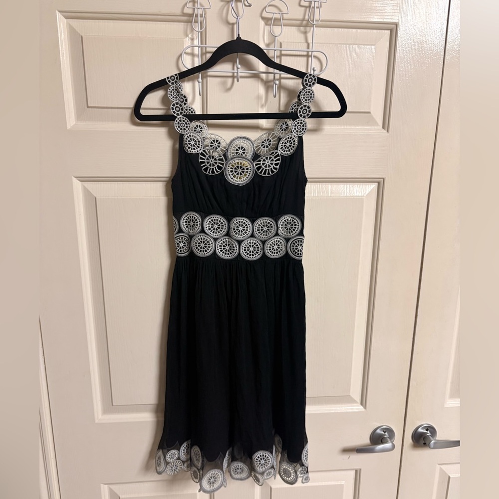 VTG RARE Y2K Catherine Malandrino 100% silk Empire Waist Appliqué Dress 60s mod